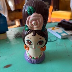 Vintage Colorful Ceramic Doll coin holder